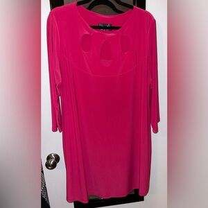Sympli Grand Raindrop Tunic Top Magenta Hot Pink 3/4 Sleeve Stretch Jersey 1G